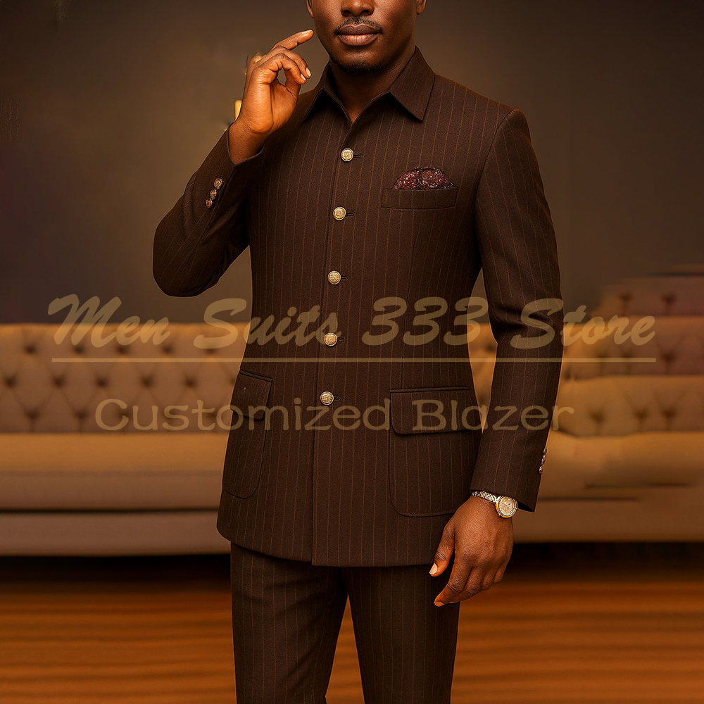 Quality Winter Clothing Jacket - Pinstripe Men's Suits Elegant Single Breasted