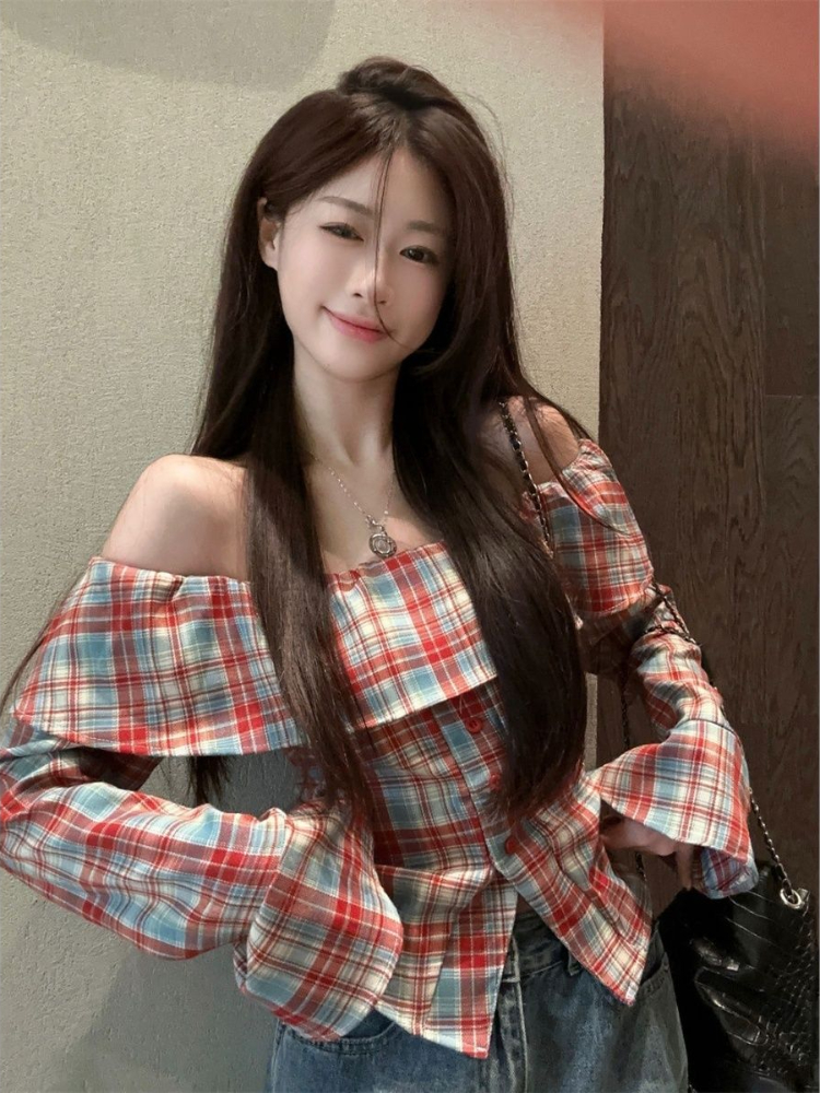 Winter Clothing Matching - Y2k Gyaru Blouses Slash Neck Flare