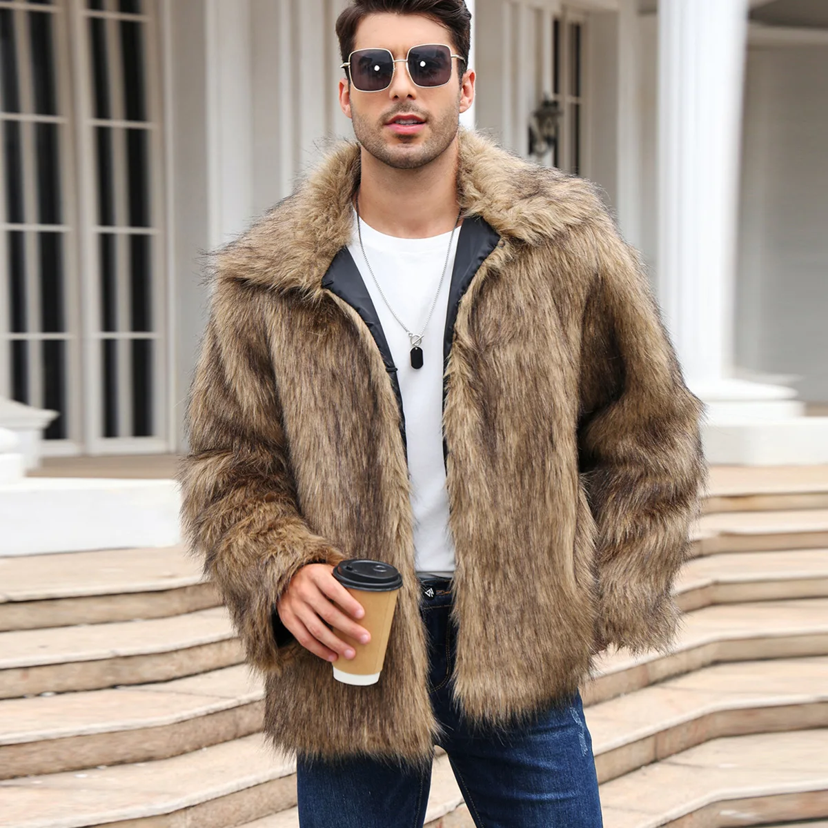 Winter Clothing Matching - Men Faux Fox Fur Jacket Coat