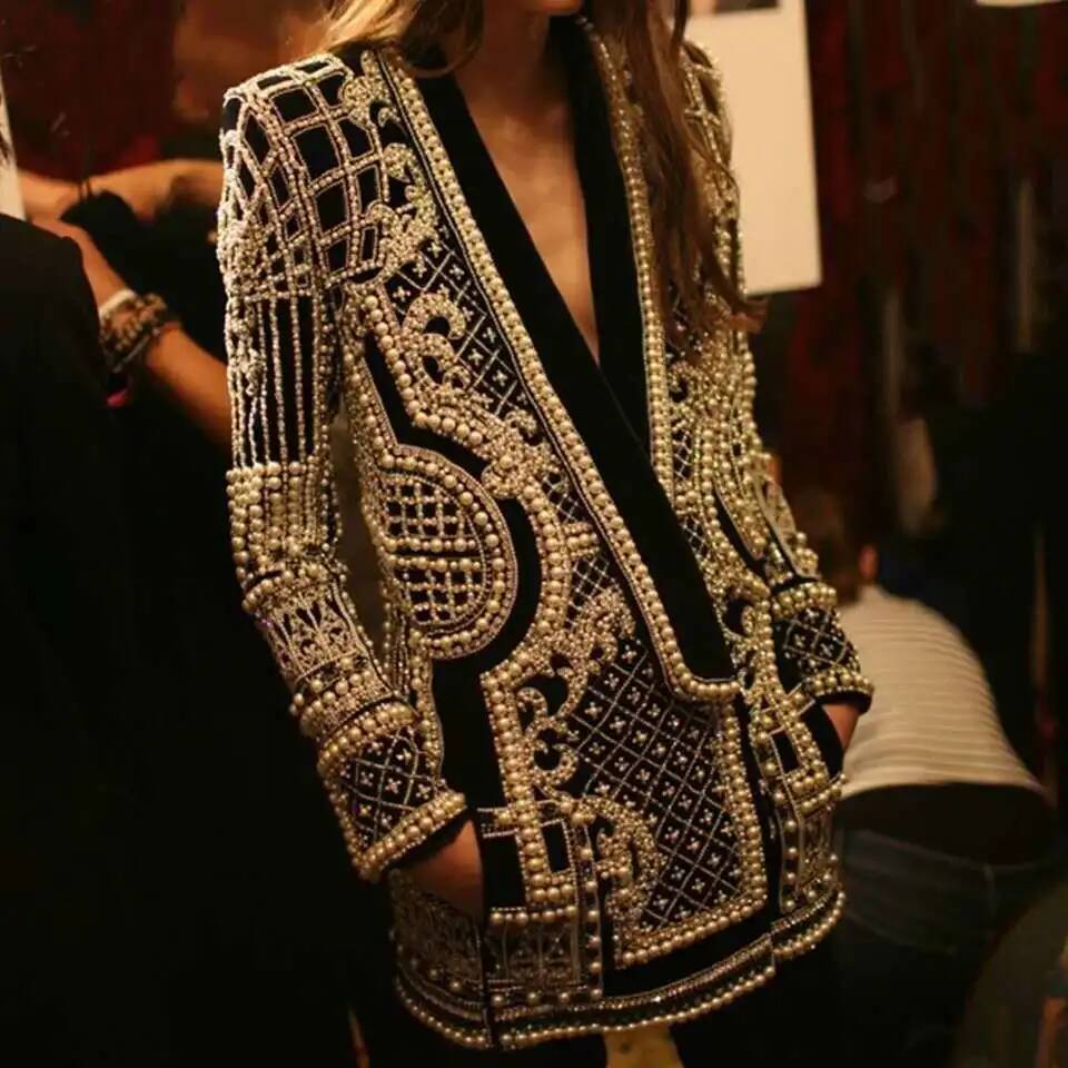 Fashion Beading V Neck Blazers - مراجعة Winter Clothing Taiwan وسعره
