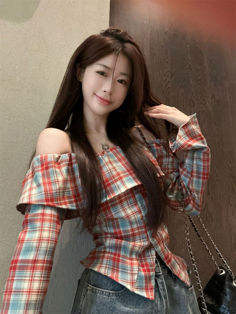 Y2k Gyaru Blouses Slash Neck F - مراجعة Winter Clothing Matching وسعره