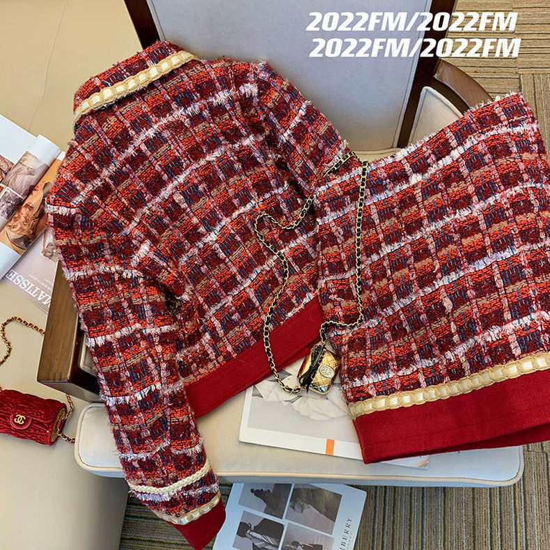 Women Elegant Tweed Red Suit J - مراجعة Winter Clothing Matching وسعره
