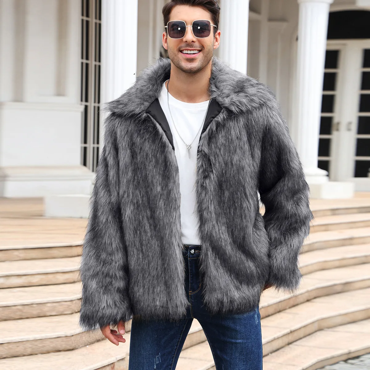 Men Faux Fox Fur Jacket Coat W - مراجعة Winter Clothing Matching وسعره
