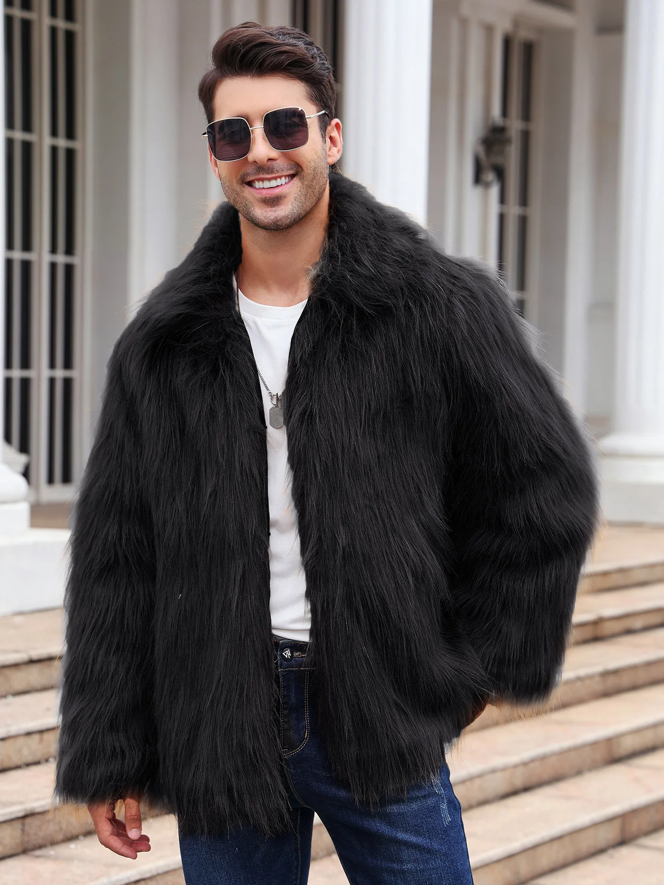 Men Faux Fox Fur Jacket Coat W - مراجعة Winter Clothing Matching وسعره