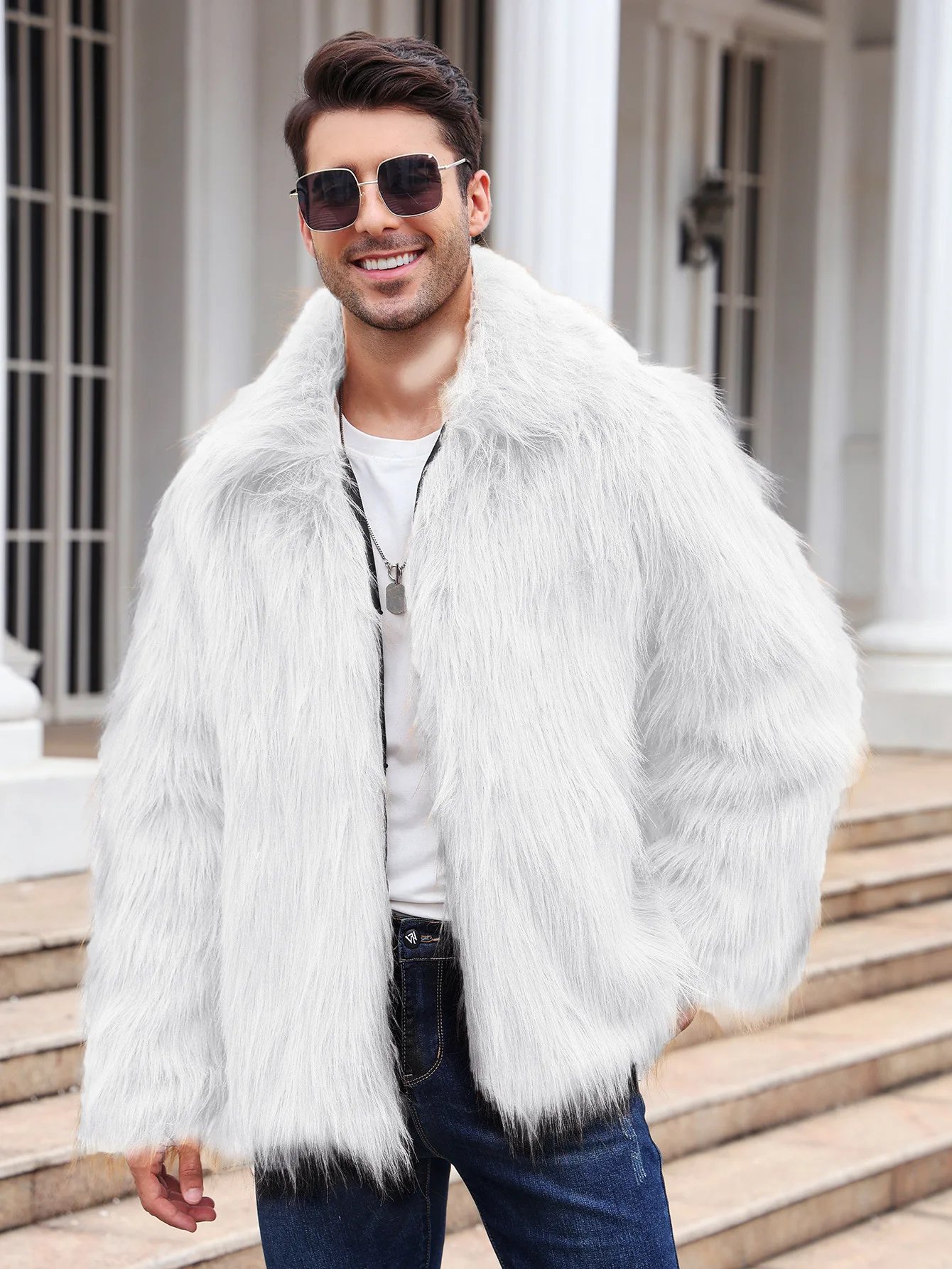 Men Faux Fox Fur Jacket Coat W - مراجعة Winter Clothing Matching وسعره